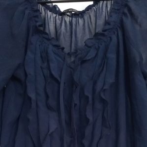 Ladies top classy with ruffles sheer navy color size L 100 percent polyester